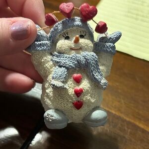Snowman Figurine with Red Hearts